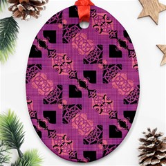 Fuchsia Black Abstract Checkered Stripes  Ornament (oval) by SpinnyChairDesigns