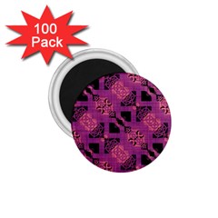 Fuchsia Black Abstract Checkered Stripes  1.75  Magnets (100 pack) 