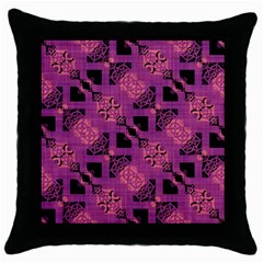 Fuchsia Black Abstract Checkered Stripes  Throw Pillow Case (Black)