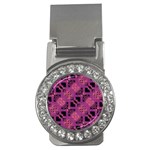 Fuchsia Black Abstract Checkered Stripes  Money Clips (CZ)  Front