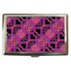 Fuchsia Black Abstract Checkered Stripes  Cigarette Money Case by SpinnyChairDesigns