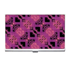 Fuchsia Black Abstract Checkered Stripes  Business Card Holder