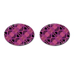 Fuchsia Black Abstract Checkered Stripes  Cufflinks (Oval)