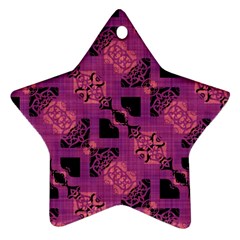 Fuchsia Black Abstract Checkered Stripes  Star Ornament (two Sides) by SpinnyChairDesigns