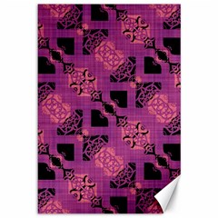 Fuchsia Black Abstract Checkered Stripes  Canvas 12  x 18 