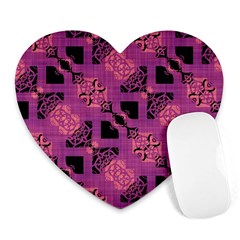 Fuchsia Black Abstract Checkered Stripes  Heart Mousepads