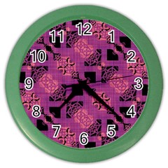 Fuchsia Black Abstract Checkered Stripes  Color Wall Clock