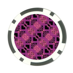 Fuchsia Black Abstract Checkered Stripes  Poker Chip Card Guard