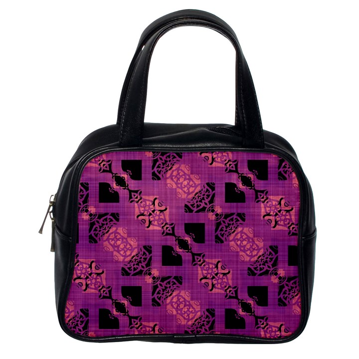 Fuchsia Black Abstract Checkered Stripes  Classic Handbag (One Side)