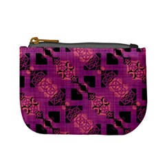 Fuchsia Black Abstract Checkered Stripes  Mini Coin Purse