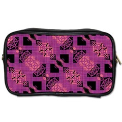 Fuchsia Black Abstract Checkered Stripes  Toiletries Bag (Two Sides)