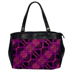 Fuchsia Black Abstract Checkered Stripes  Oversize Office Handbag by SpinnyChairDesigns