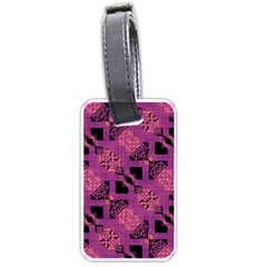 Fuchsia Black Abstract Checkered Stripes  Luggage Tag (one side)