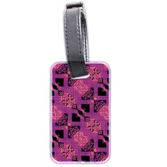 Fuchsia Black Abstract Checkered Stripes  Luggage Tag (two sides)