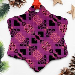 Fuchsia Black Abstract Checkered Stripes  Ornament (Snowflake)