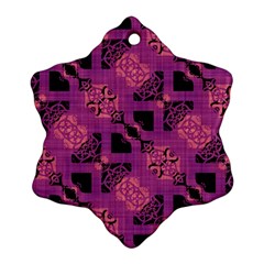 Fuchsia Black Abstract Checkered Stripes  Snowflake Ornament (two Sides) by SpinnyChairDesigns