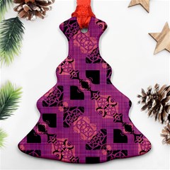 Fuchsia Black Abstract Checkered Stripes  Christmas Tree Ornament (Two Sides)