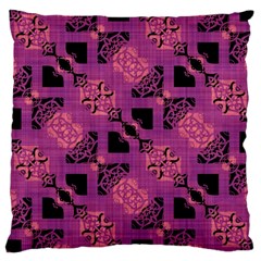 Fuchsia Black Abstract Checkered Stripes  Large Cushion Case (one Side) by SpinnyChairDesigns