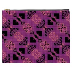 Fuchsia Black Abstract Checkered Stripes  Cosmetic Bag (xxxl) by SpinnyChairDesigns