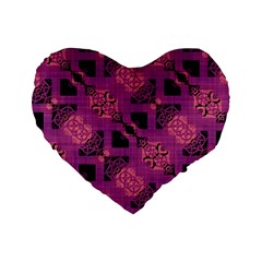 Fuchsia Black Abstract Checkered Stripes  Standard 16  Premium Heart Shape Cushions