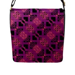 Fuchsia Black Abstract Checkered Stripes  Flap Closure Messenger Bag (l) by SpinnyChairDesigns