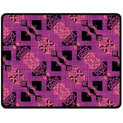 Fuchsia Black Abstract Checkered Stripes  Double Sided Fleece Blanket (Medium) 