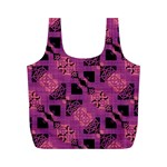 Fuchsia Black Abstract Checkered Stripes  Full Print Recycle Bag (M) Front