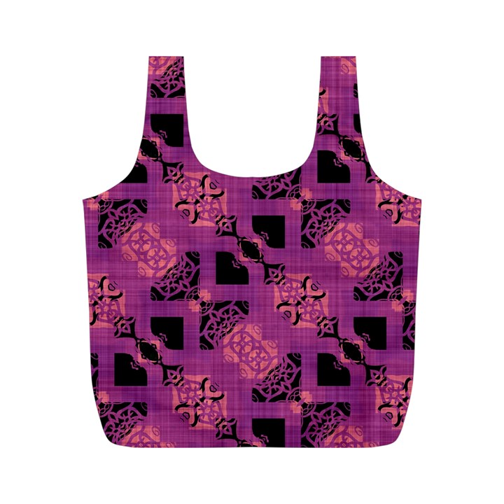 Fuchsia Black Abstract Checkered Stripes  Full Print Recycle Bag (M)