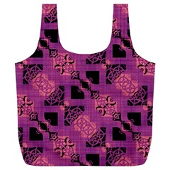 Fuchsia Black Abstract Checkered Stripes  Full Print Recycle Bag (xl) by SpinnyChairDesigns