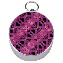 Fuchsia Black Abstract Checkered Stripes  Silver Compasses