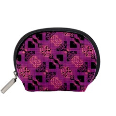 Fuchsia Black Abstract Checkered Stripes  Accessory Pouch (Small)