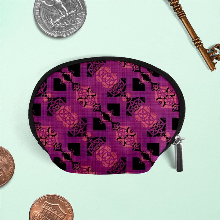 Fuchsia Black Abstract Checkered Stripes  Accessory Pouch (Small)