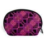 Fuchsia Black Abstract Checkered Stripes  Accessory Pouch (Large) Front