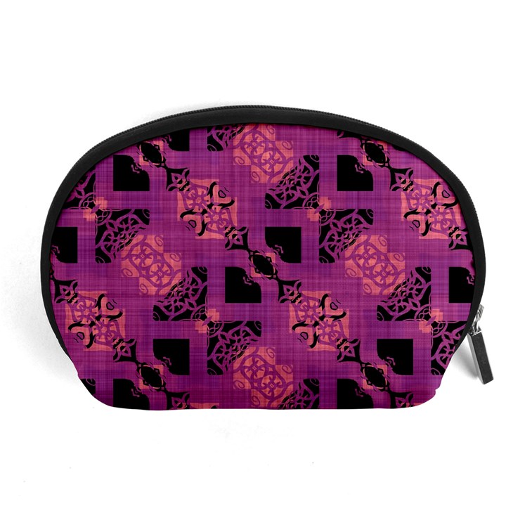 Fuchsia Black Abstract Checkered Stripes  Accessory Pouch (Large)