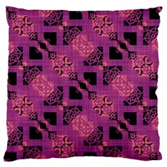 Fuchsia Black Abstract Checkered Stripes  Large Flano Cushion Case (One Side)