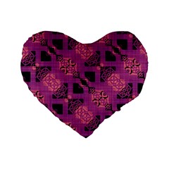 Fuchsia Black Abstract Checkered Stripes  Standard 16  Premium Flano Heart Shape Cushions