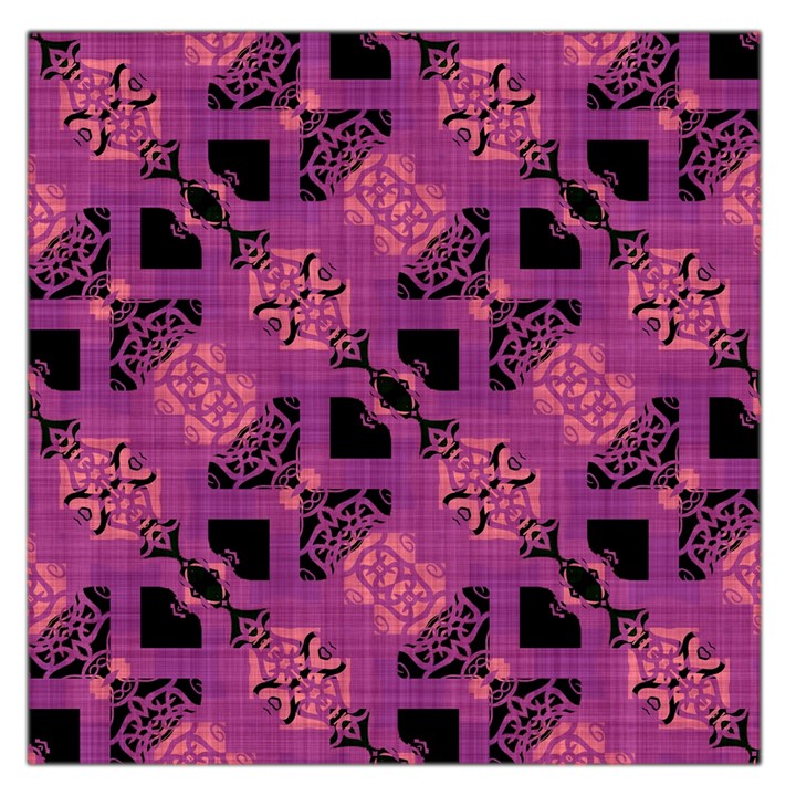 Fuchsia Black Abstract Checkered Stripes  Large Satin Scarf (Square)