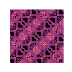 Fuchsia Black Abstract Checkered Stripes  Small Satin Scarf (square) by SpinnyChairDesigns