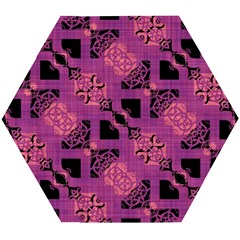 Fuchsia Black Abstract Checkered Stripes  Wooden Puzzle Hexagon