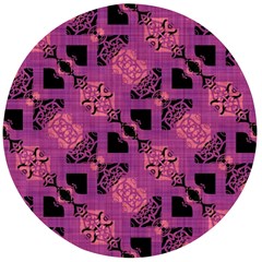 Fuchsia Black Abstract Checkered Stripes  Wooden Bottle Opener (round) by SpinnyChairDesigns