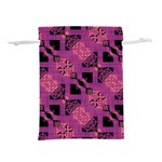 Fuchsia Black Abstract Checkered Stripes  Lightweight Drawstring Pouch (S) Front