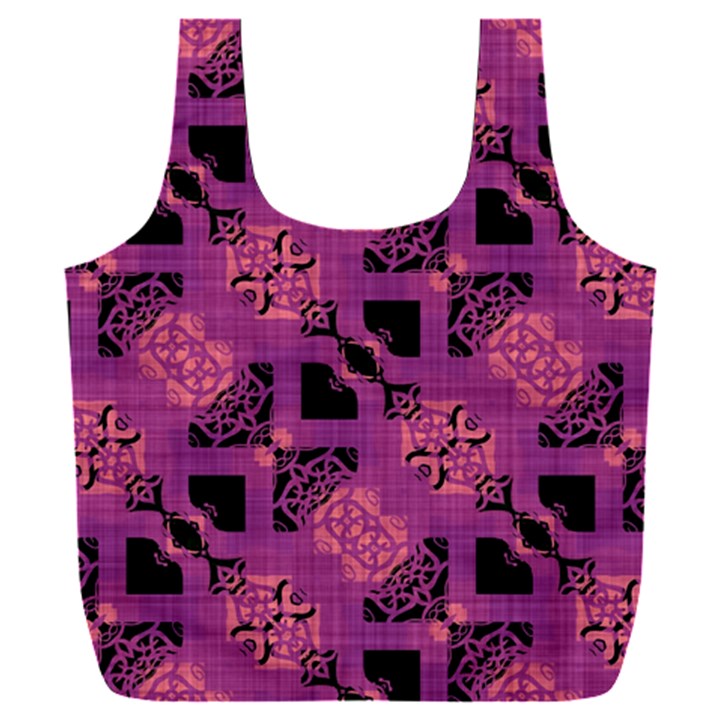 Fuchsia Black Abstract Checkered Stripes  Full Print Recycle Bag (XXXL)