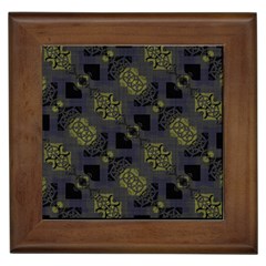 Grey Green Black Abstract Checkered Stripes Framed Tile by SpinnyChairDesigns