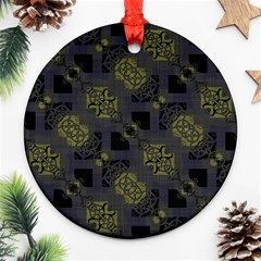 Grey Green Black Abstract Checkered Stripes Ornament (round) by SpinnyChairDesigns