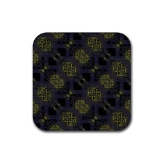 Grey Green Black Abstract Checkered Stripes Rubber Coaster (square)  by SpinnyChairDesigns