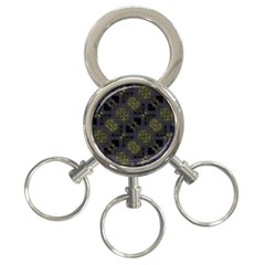 Grey Green Black Abstract Checkered Stripes 3-Ring Key Chain