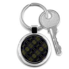 Grey Green Black Abstract Checkered Stripes Key Chain (Round)