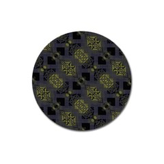 Grey Green Black Abstract Checkered Stripes Magnet 3  (round) by SpinnyChairDesigns