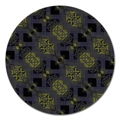 Grey Green Black Abstract Checkered Stripes Magnet 5  (round) by SpinnyChairDesigns