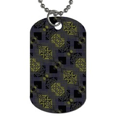 Grey Green Black Abstract Checkered Stripes Dog Tag (two Sides) by SpinnyChairDesigns